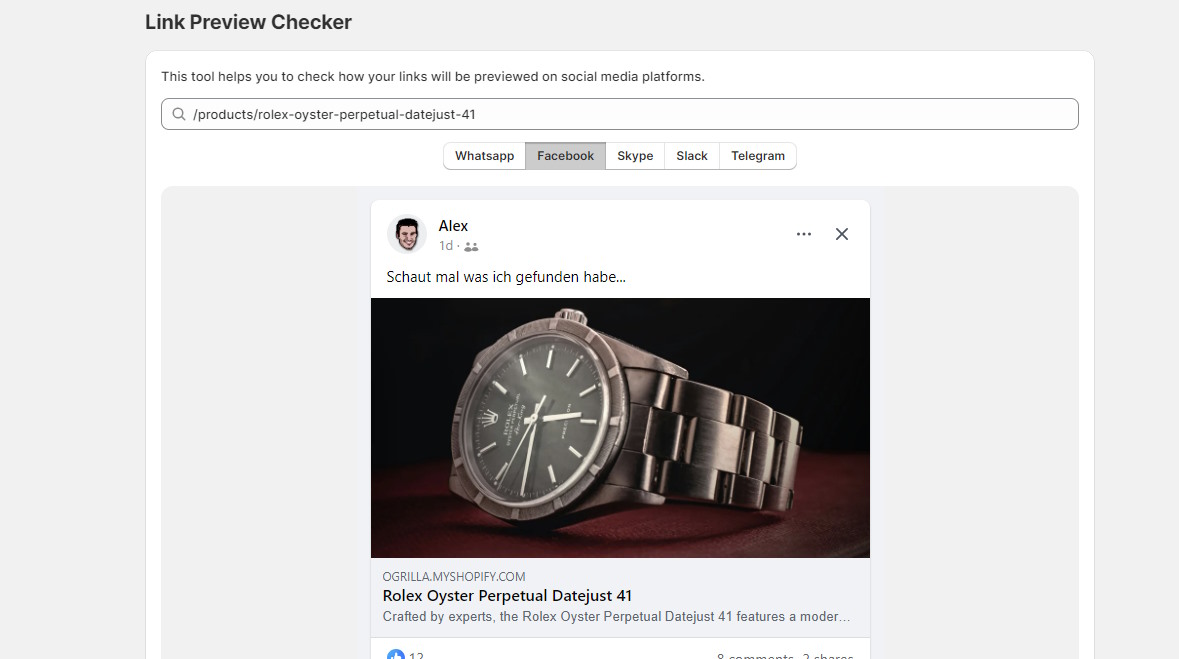 Screenshot Link preview checker